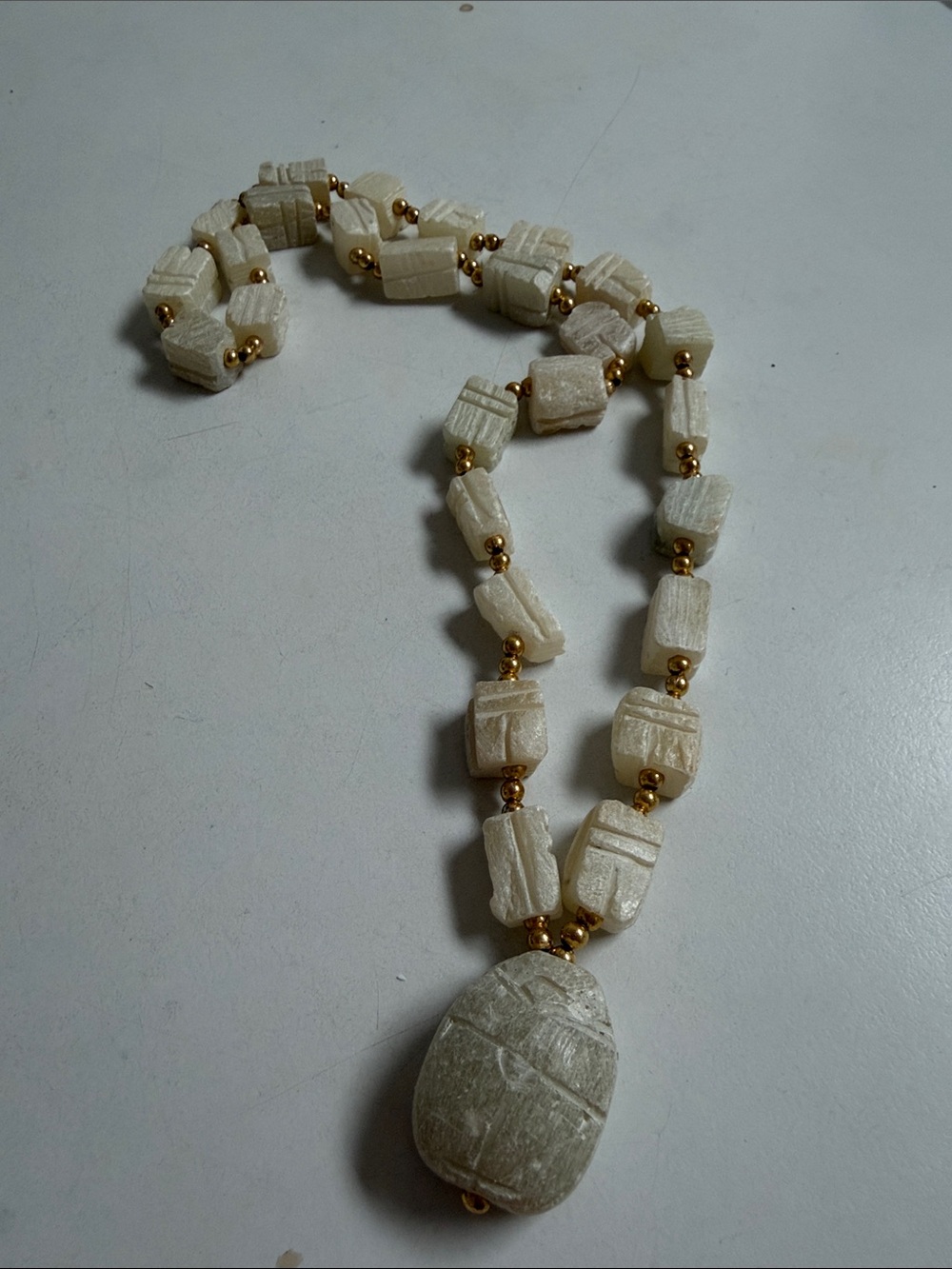 Egyptian Revival 1950’s -60’s Handcarved Beetle Scarab Necklace